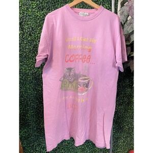 vtg 90's My MORNING COFFEE SLEEPER Tee Osfa // s shine kitten pink soft cute cat
